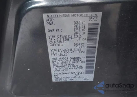 2013 Nissan Pathfinder Sv from USA, damaged, VIN 5N1AR2MNXDC676743
